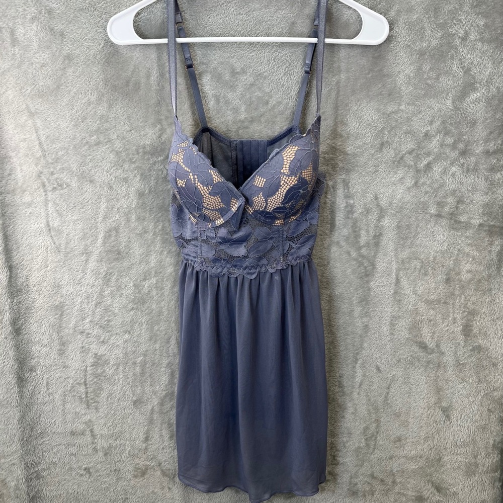 Rachel Rachel Roy L Lace Mesh‎ Babydoll Chemise Dusty Blue Boudoir Coquette